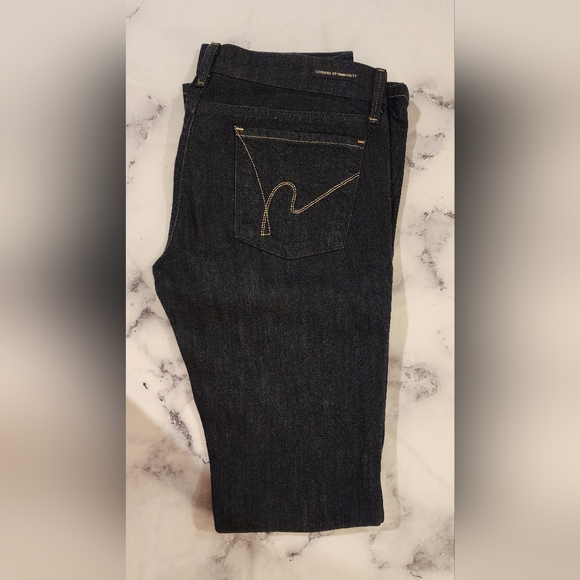 Vintage COH Ingrid Stretch Low Waist Flare Jean Stay Gold Dark Wash Denim Sz 28 - Picture 2 of 16